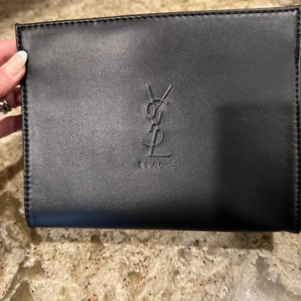 YSL YVES SAINT LAURENT Beaute Black Pouch Faux Leather Case Cosmetic Travel Bag - Picture 5 of 5